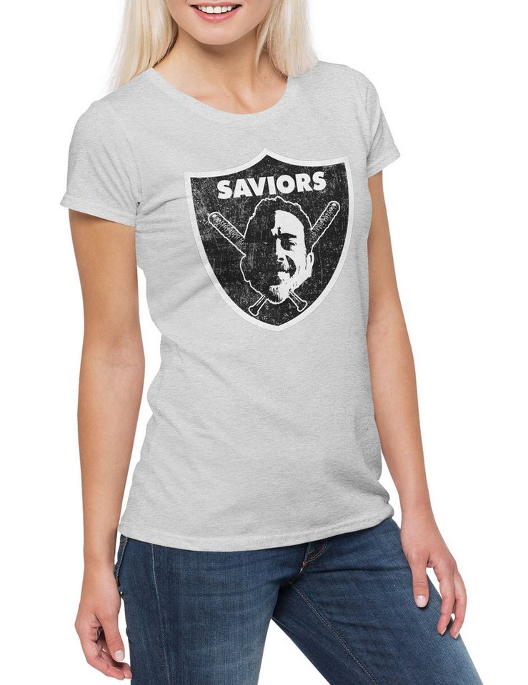 Urban Backwoods Print-Shirt Saviors Logo Damen T-Shirt Negan Lucille Baseball Walking (1-tlg) Baseballschläger Dead Bat Quote von Urban Backwoods