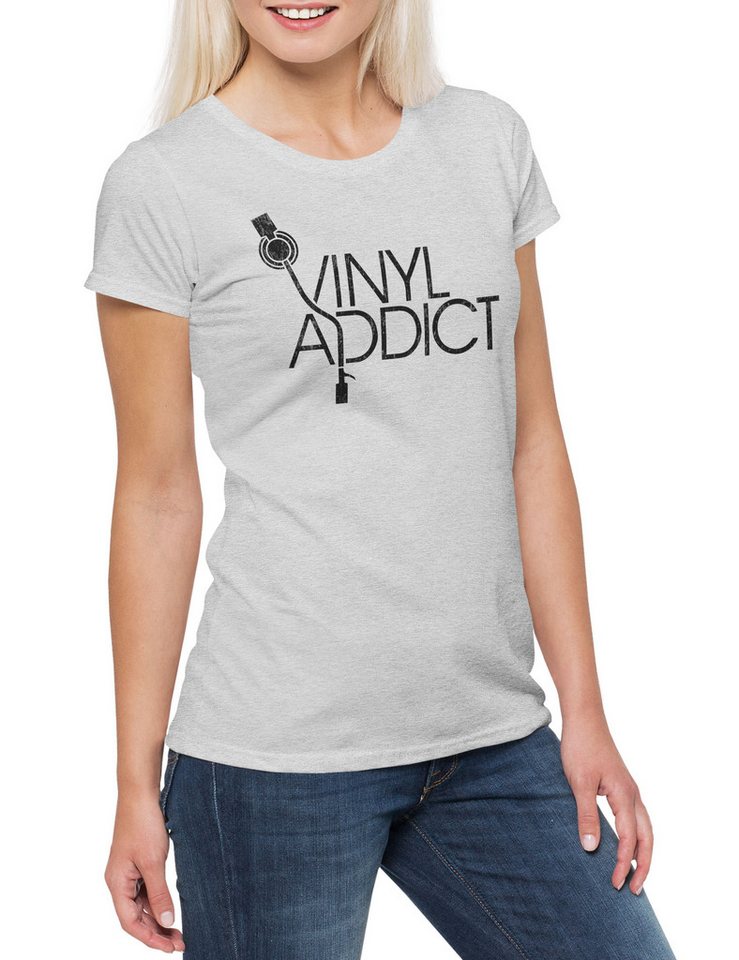 Urban Backwoods Print-Shirt Schallplatte Addict Damen T-Shirt Schallplatte Club Disco Retro Music (1-tlg) Plattenspieler Phonograph Record Player von Urban Backwoods