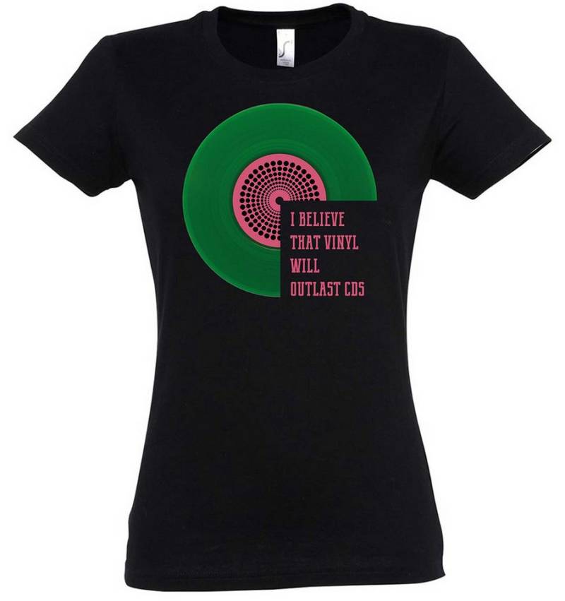 Urban Backwoods Print-Shirt Schallplatte Will Outlast CD Damen T-Shirt Schallplatte Record Player (1-tlg) Musik Music DJ Turntables von Urban Backwoods