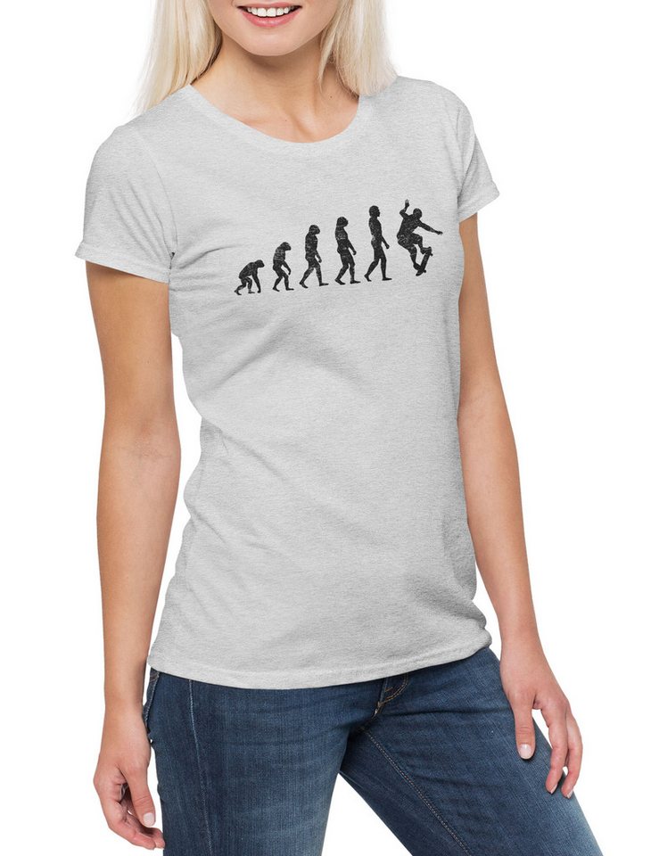 Urban Backwoods Print-Shirt Skater Evolution Damen T-Shirt Skateboard Skate Or Skater Park Deck (1-tlg) Die Sk8 Skull Sport von Urban Backwoods
