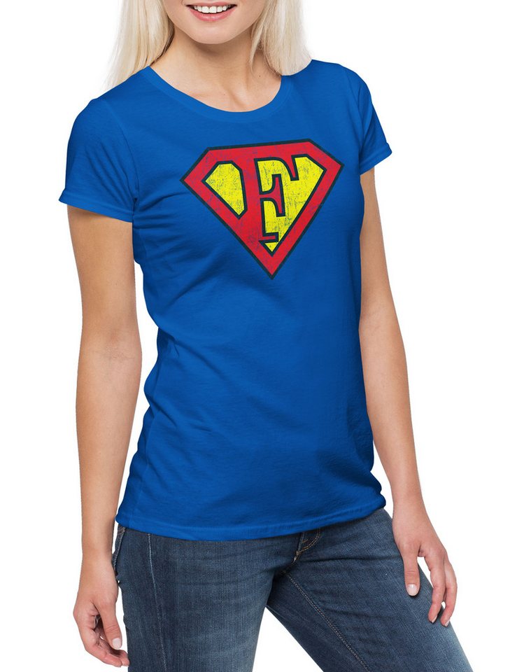 Urban Backwoods Print-Shirt Super F Damen T-Shirt Buchstabe Initialen Vorname Nachname Man (1-tlg) Fasching Karneval Kostüm Costume von Urban Backwoods