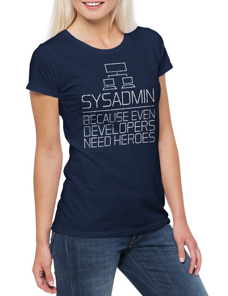 Urban Backwoods Print-Shirt Sysadmin Even Developers Need Heroes Damen T-Shirt Gamer Nerd Geek (1-tlg) Games Gaming Informatiker von Urban Backwoods