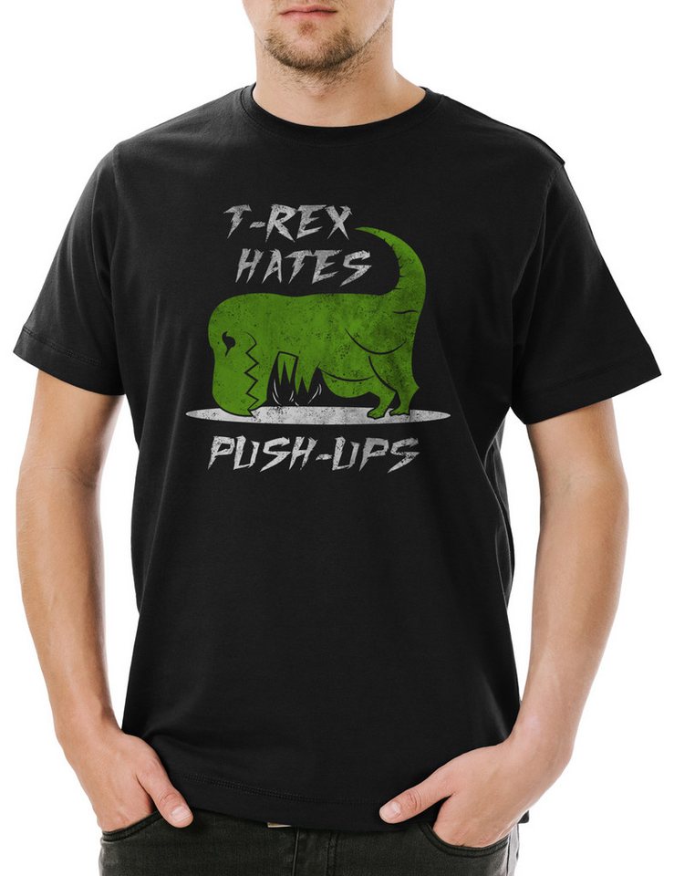 Urban Backwoods Print-Shirt T-Rex Hates Push-Up Herren T-Shirt Tyrannosaurus Rex T-Rex Dinosaurier (1-tlg) Dino Dinosaur T Rex von Urban Backwoods