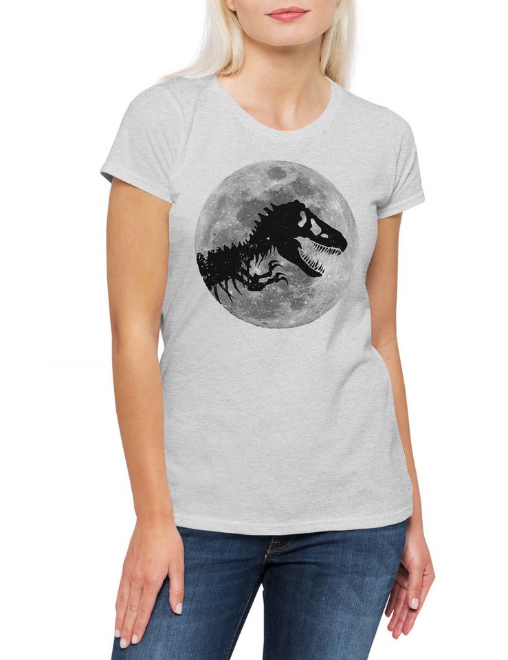 Urban Backwoods Print-Shirt T-Rex Moon Damen T-Shirt Mond Skeleton Dinosaur Dinosaurier (1-tlg) Tyrannosaurus Rex Skelett Mondschein von Urban Backwoods