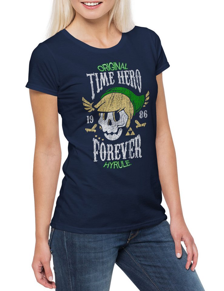 Urban Backwoods Print-Shirt Time Hero Forever Damen T-Shirt Legend Fan Hyrule Nerd Zelda Game (1-tlg) Gamer Gaming Gamer Skull von Urban Backwoods