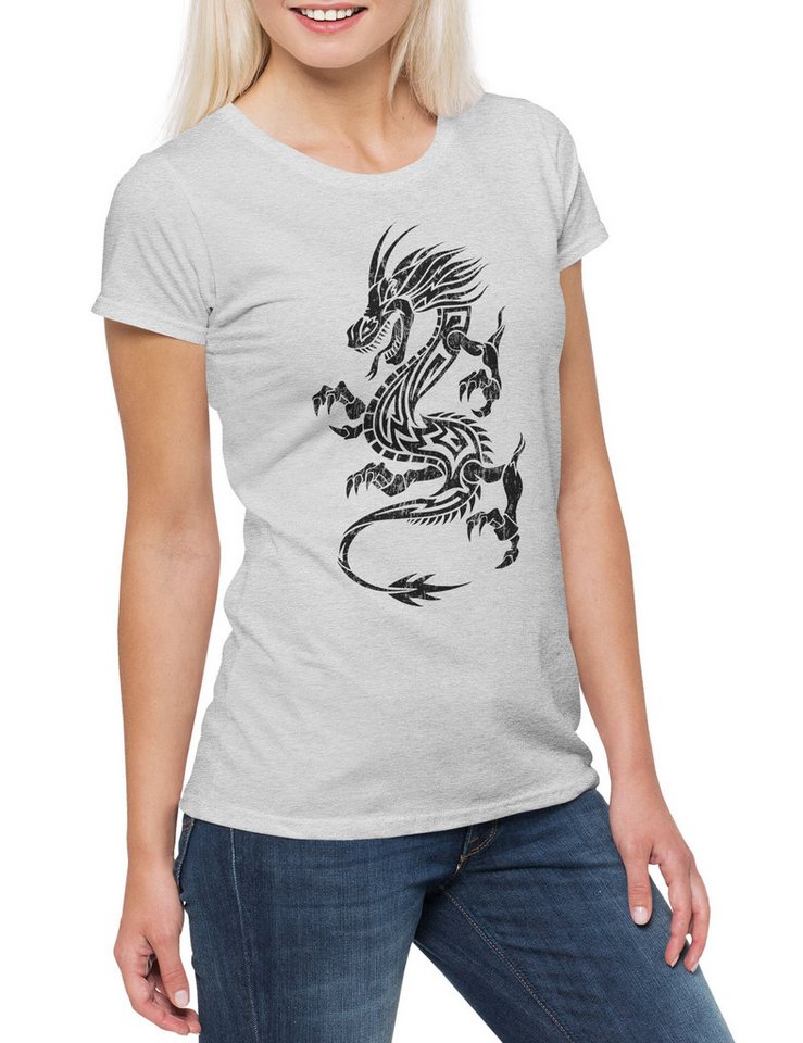 Urban Backwoods Print-Shirt Tribal Chinese Dragon I Damen T-Shirt Drache Drachen China Maske Mask (1-tlg) Asia Asien Asian Chinesischer von Urban Backwoods