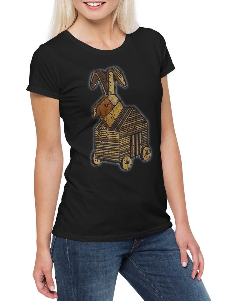 Urban Backwoods Print-Shirt Trojan Rabbit Damen T-Shirt Monty Fun Knights Python Holy Grail Ni The (1-tlg) Ritter der Kokosnuß von Urban Backwoods