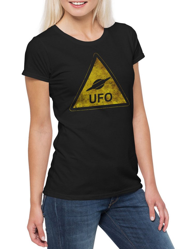Urban Backwoods Print-Shirt Ufo Sign Damen T-Shirt Alien Invader Haunebu 12 Grey Area 51 TR3B (1-tlg) Adamski Flying Saucer Vril von Urban Backwoods
