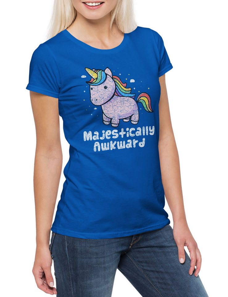 Urban Backwoods Print-Shirt Unicorn Awkward Damen T-Shirt Einhorn Comic Anime Regenbogen Rainbow (1-tlg) Cute Fantasy Fairies Princess von Urban Backwoods