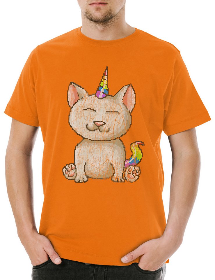 Urban Backwoods Print-Shirt Pixel Cat Unicorn Herren T-Shirt Cat Einhorn Unicorn Katze Gatto (1-tlg) Rainbow Gay Regenbogen Gamer von Urban Backwoods
