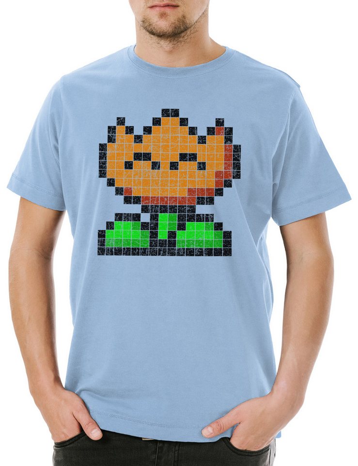 Urban Backwoods Print-Shirt Pixel Flower Herren T-Shirt Super Video Game Mario Gamer Gaming Geek (1-tlg) Nerd 8Bit Retro Blume von Urban Backwoods