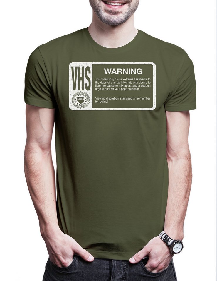 Urban Backwoods Print-Shirt VHS Warning Herren T-Shirt Retro Vintage E180 E240 Tape Scotch (1-tlg) Kassette Video Player 80s von Urban Backwoods