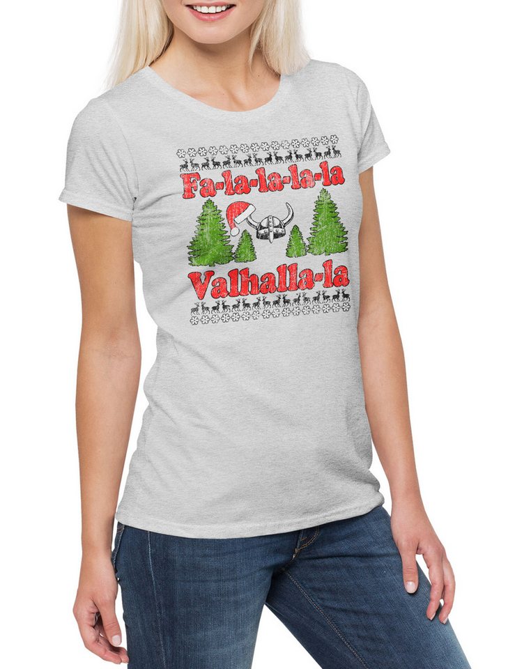 Urban Backwoods Print-Shirt Valhalla-la Damen T-Shirt Vikings Julfest Wintersonnenwende Odhin (1-tlg) X-Mas Santa Clause Wikinger von Urban Backwoods