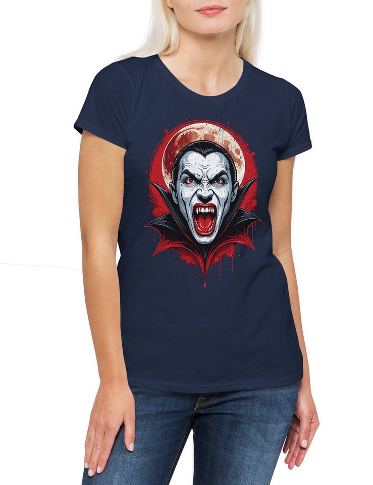 Urban Backwoods Print-Shirt Vampire Moon Damen T-Shirt Vollmond Vampir Dracula Blood Vlad Full (1-tlg) Blut Bat Batcave Gothic von Urban Backwoods
