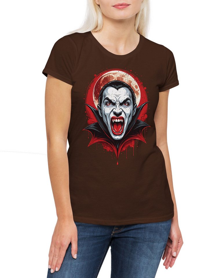 Urban Backwoods Print-Shirt Vampire Moon Damen T-Shirt Vollmond Vampir Dracula Blood Vlad Full (1-tlg) Blut Bat Batcave Gothic von Urban Backwoods