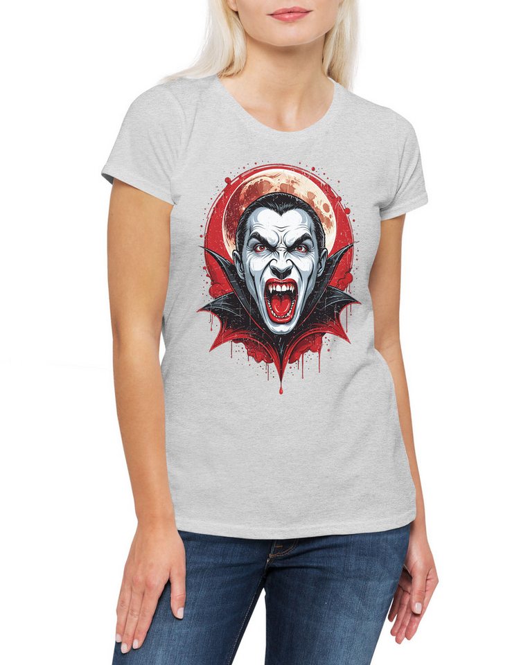 Urban Backwoods Print-Shirt Vampire Moon Damen T-Shirt Vollmond Vampir Dracula Blood Vlad Full (1-tlg) Blut Bat Batcave Gothic von Urban Backwoods