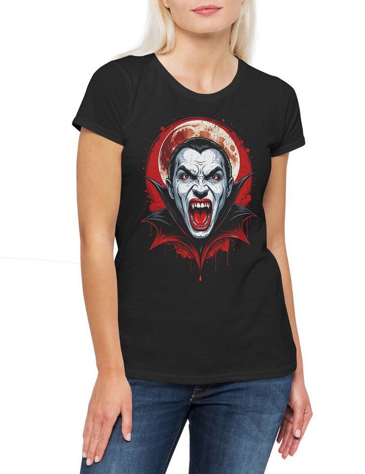 Urban Backwoods Print-Shirt Vampire Moon Damen T-Shirt Vollmond Vampir Dracula Blood Vlad Full (1-tlg) Blut Bat Batcave Gothic von Urban Backwoods