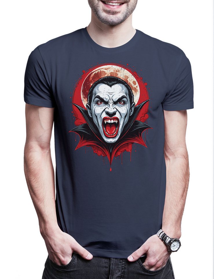 Urban Backwoods Print-Shirt Vampire Moon Herren T-Shirt Vollmond Vampir Dracula Blood Vlad Full (1-tlg) Blut Bat Batcave Gothic von Urban Backwoods