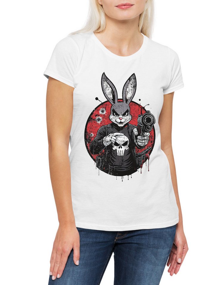 Urban Backwoods Print-Shirt Vigilante Bunny Damen T-Shirt Skull Logo Toon Cartoon Comic Wild (1-tlg) Punisher E. Symbol Zeichen von Urban Backwoods