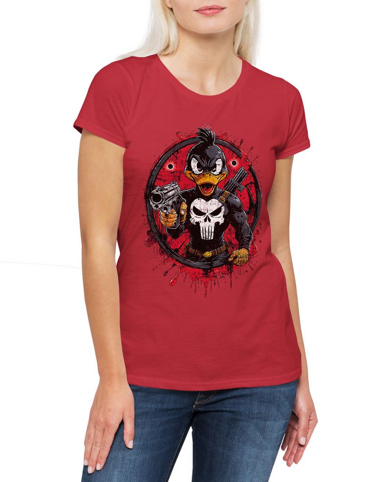 Urban Backwoods Print-Shirt Vigilante Duck Damen T-Shirt Skull Logo Toon Cartoon Comic Daffy (1-tlg) Punisher Symbol Zeichen Bunny von Urban Backwoods