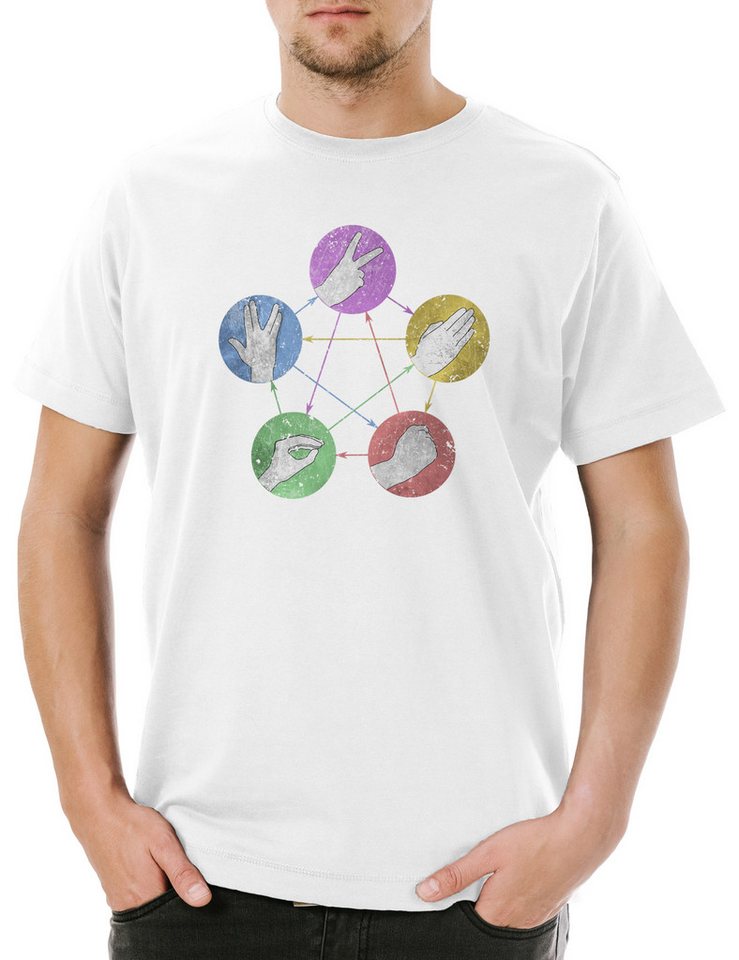 Urban Backwoods Print-Shirt White Paper & Rock Herren T-Shirt Big Geek Bang TV Nerd Wolowitz (1-tlg) Theory Sheldon Papier Cooper von Urban Backwoods