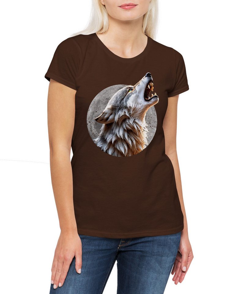 Urban Backwoods Print-Shirt Wolf Full Moon Damen T-Shirt Mond Wölfe Werwolf Wolves Werewolf (1-tlg) Vollmond Eclipse The Howling von Urban Backwoods
