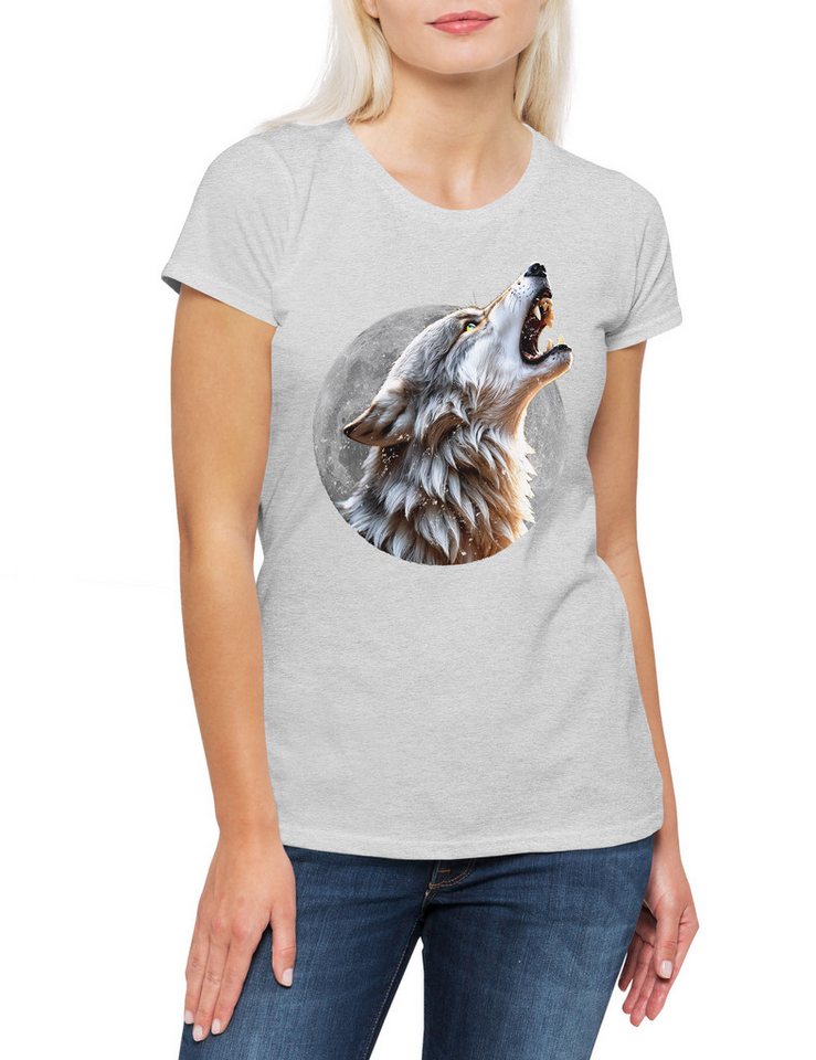 Urban Backwoods Print-Shirt Wolf Full Moon Damen T-Shirt Mond Wölfe Werwolf Wolves Werewolf (1-tlg) Vollmond Eclipse The Howling von Urban Backwoods