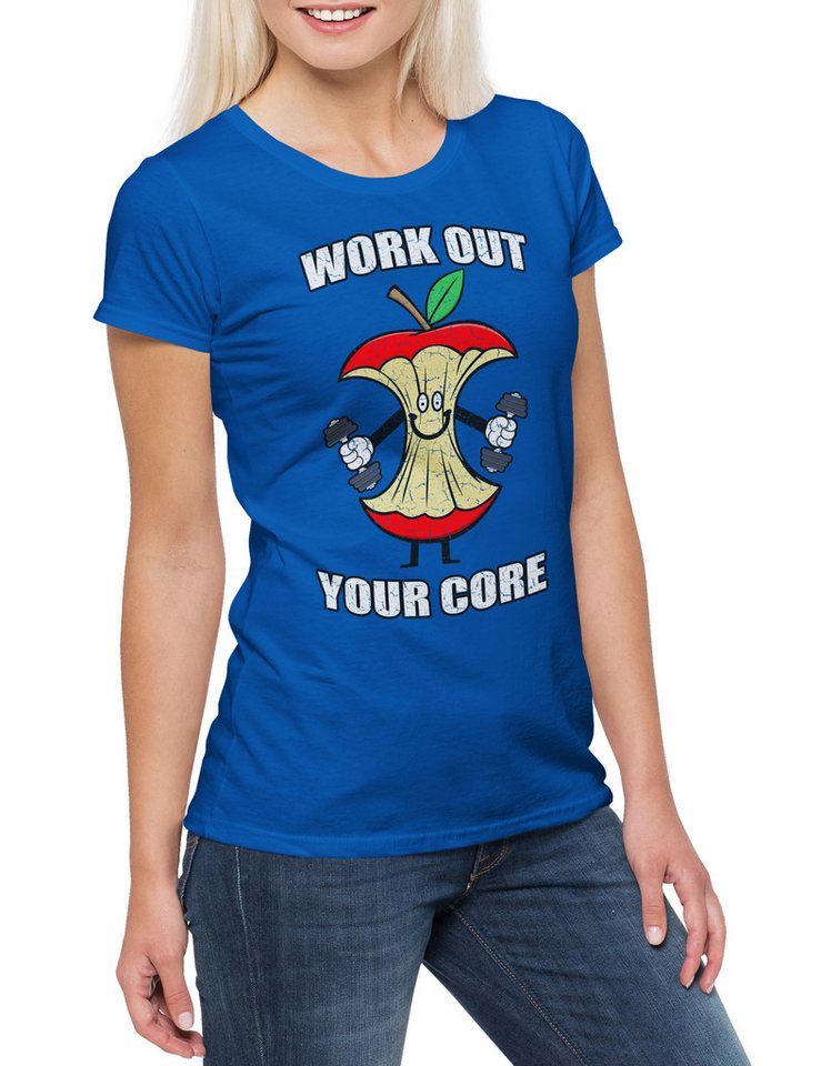 Urban Backwoods Print-Shirt Work Out Your Core Damen T-Shirt Body Building Fun Arbeiter Gym (1-tlg) Fitness Training Handwerker Mechaniker von Urban Backwoods
