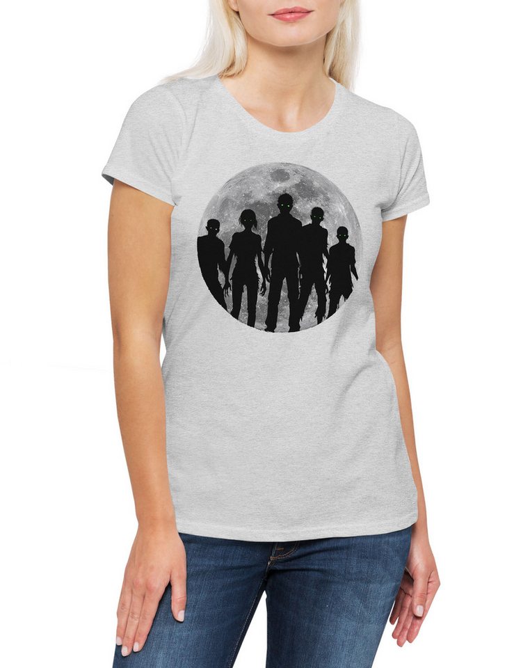 Urban Backwoods Print-Shirt Zombie Moon Damen T-Shirt The Mond Zombies Walking Horror Dead Living (1-tlg) Night Return Walkers Rick von Urban Backwoods