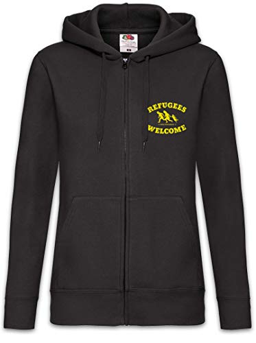 Urban Backwoods Refugees Welcome Damen Zipper Hoodie Kapuzenpullover Schwarz Größe XS von Urban Backwoods