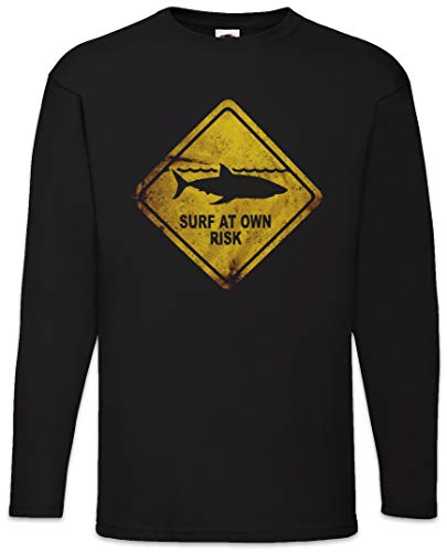 Urban Backwoods Shark Warning Sign Herren Langarm T-Shirt Schwarz Größe L von Urban Backwoods