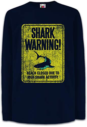 Urban Backwoods Shark Warning Sign II Kinder Kids Mädchen Jungen Langarm T-Shirt Blau Größe 10 Jahre von Urban Backwoods