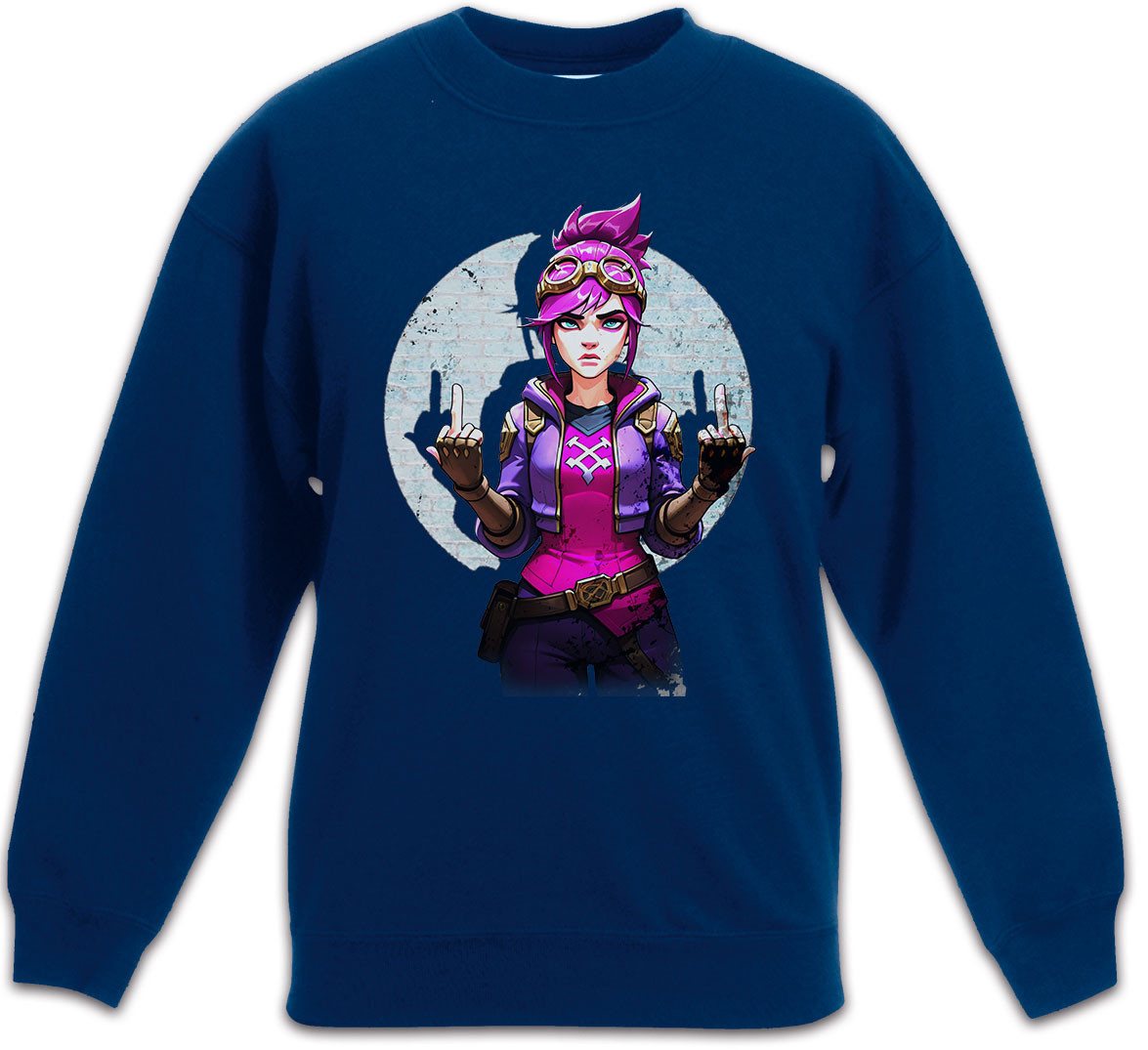 Urban Backwoods Sweatshirt Cyber Violet Girl Kinderpullover Arcane Legends Anime Punk Tattoo Jinx (1-tlg) League LOL Gamer Gaming von Urban Backwoods