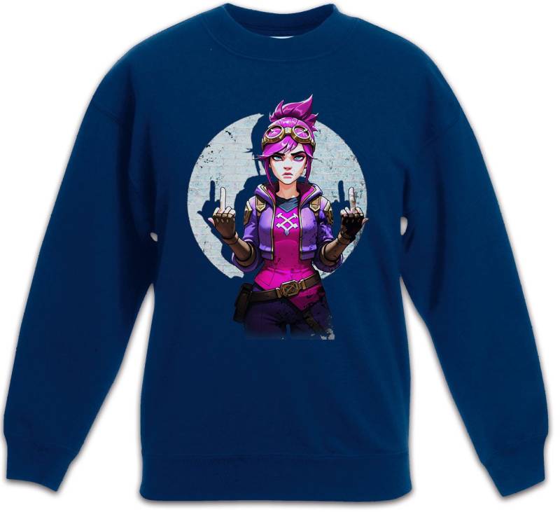 Urban Backwoods Sweatshirt Cyber Violet Girl Kinderpullover Arcane Legends Anime Punk Tattoo Jinx (1-tlg) League LOL Gamer Gaming von Urban Backwoods