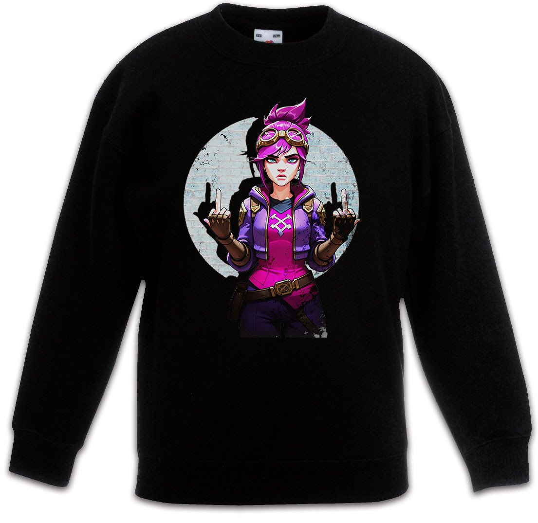Urban Backwoods Sweatshirt Cyber Violet Girl Kinderpullover Arcane Legends Anime Punk Tattoo Jinx (1-tlg) League LOL Gamer Gaming von Urban Backwoods