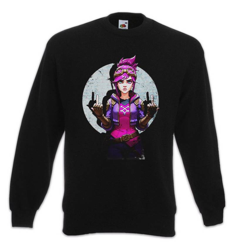 Urban Backwoods Sweatshirt Cyber Violet Girl Sweatshirt Arcane Legends Anime Punk Tattoo Jinx (1-tlg) League LOL Gamer Gaming von Urban Backwoods