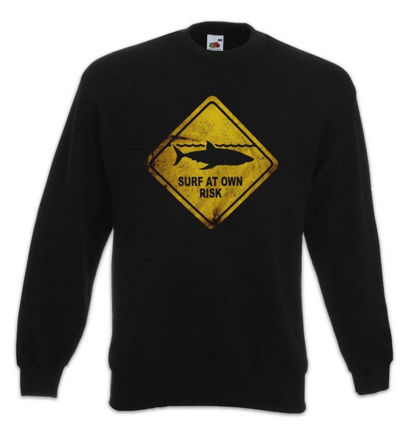 Urban Backwoods Sweatshirt Shark Warning Sign Sweatshirt Weißer Hai Surfer Surfing Diver Taucher (1-tlg) Jaws Warnung Warnschild White von Urban Backwoods