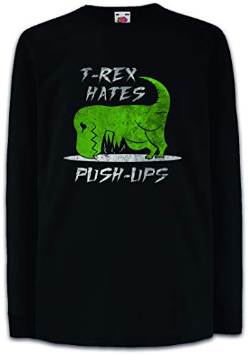 Urban Backwoods T-Rex Hates Push-Up Kinder Kids Mädchen Jungen Langarm T-Shirt Schwarz Größe 8 Jahre von Urban Backwoods