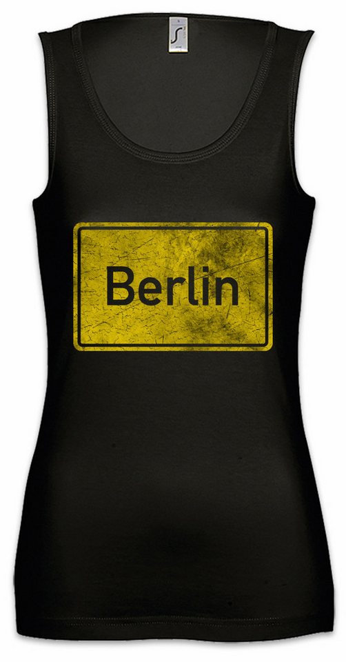 Urban Backwoods Tanktop Berlin Road Sign Ärmelloses Damen T-Shirt Germany City Stadt Deutschland Hauptstadt Löwen L'Allemagne von Urban Backwoods
