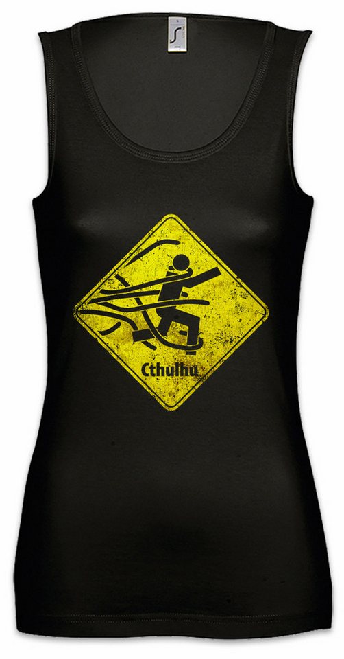 Urban Backwoods Tanktop Caution Cthulhu Sign Ärmelloses Damen T-Shirt Call Horror Arkham Miskatonic Monster Schild Arkham von Urban Backwoods