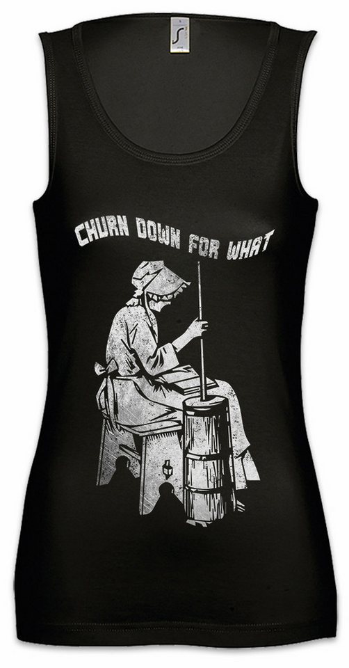 Urban Backwoods Tanktop Churn Down For What Ärmelloses Damen T-Shirt Turn Butter Butterfass Herstellen Rührtrommel Music Musik von Urban Backwoods