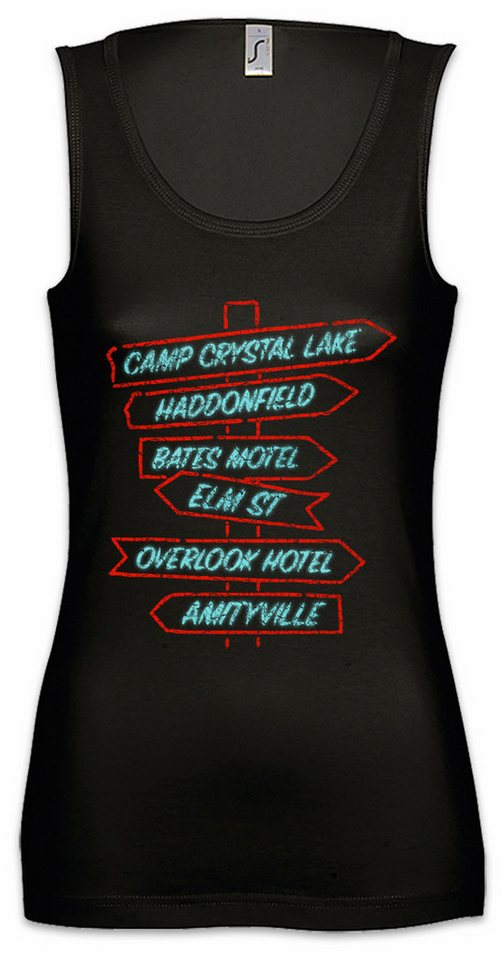Urban Backwoods Tanktop Horror Signs Ärmelloses Damen T-Shirt Camp Haddonfield Friday Abtes Lake Motel Psycho von Urban Backwoods