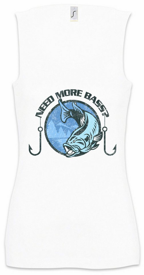 Urban Backwoods Tanktop Need More Bass Ärmelloses Damen T-Shirt Barsch Fun Music Musik Electro Angeln Angler Harpune Skelett von Urban Backwoods