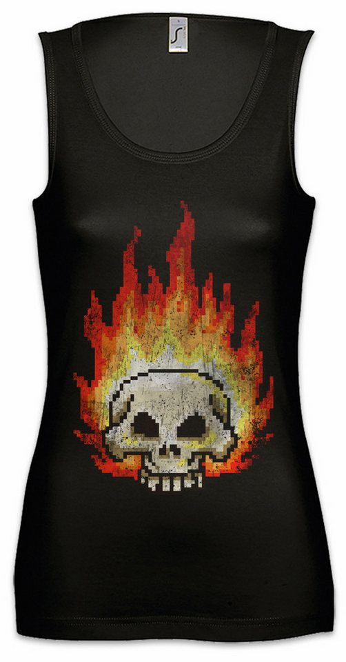 Urban Backwoods Tanktop Pixel Burning Skull Ärmelloses Damen T-Shirt Skull Skeleton Grim Gaming Games Pixel Retro von Urban Backwoods