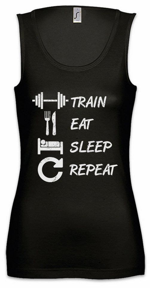 Urban Backwoods Tanktop Train Eat Sleep Repeat Ärmelloses Damen T-Shirt Fitness Training Gym Building Curls Pumping Fintness von Urban Backwoods