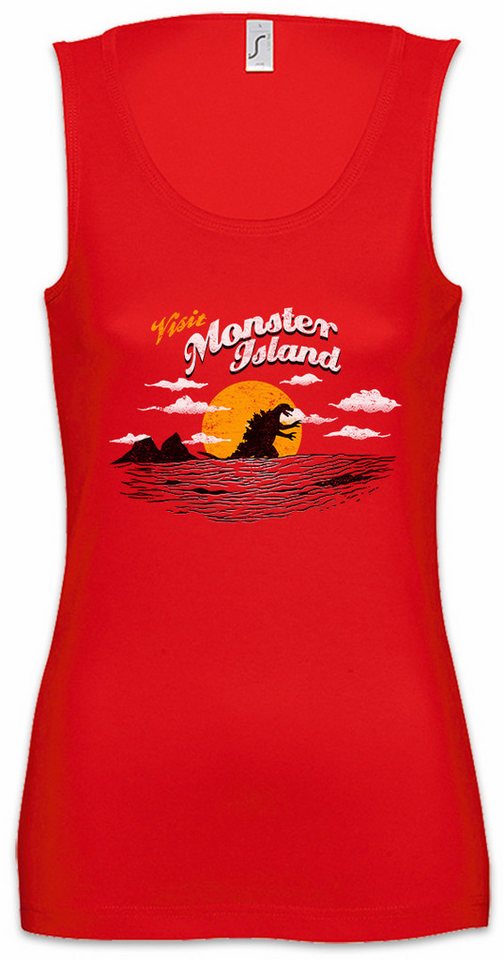 Urban Backwoods Tanktop Visit Monster Island Ärmelloses Damen T-Shirt Godzilla Japan Insel Kong Gojira Fun Urlaub von Urban Backwoods