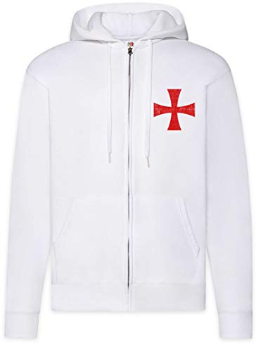 Urban Backwoods Templar Cross I Herren Zipper Hoodie Kapuzenpullover Weiß Größe M von Urban Backwoods
