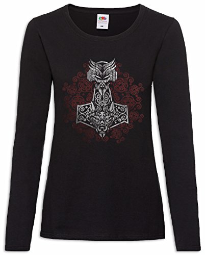 Urban Backwoods Thors Hammer Ornaments Damen Langarm T-Shirt Schwarz Größe XL von Urban Backwoods