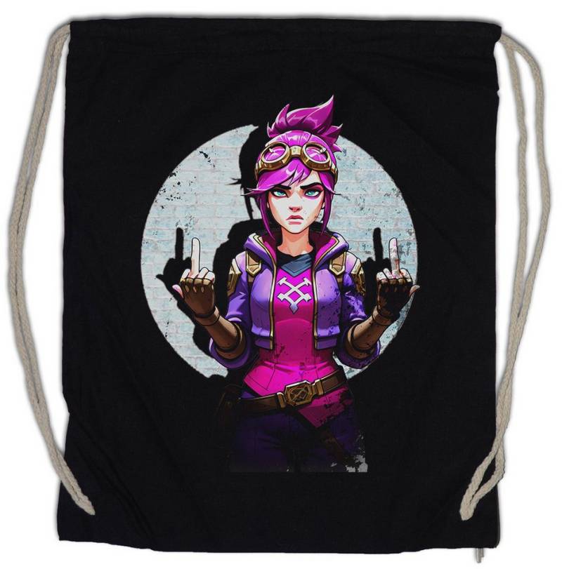 Urban Backwoods Turnbeutel Cyber Violet Girl Turnbeutel Arcane Legends Anime Punk Tattoo Jinx (1-tlg), League LOL Gamer Gaming von Urban Backwoods