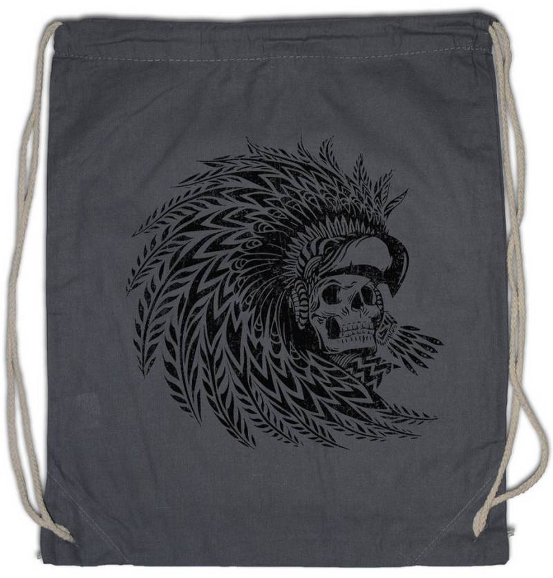 Urban Backwoods Turnbeutel Dead Aztec Warrior Turnbeutel Federschmuck Kopf Skelett Schädel (1-tlg), Häuptling Chief Chieftain von Urban Backwoods